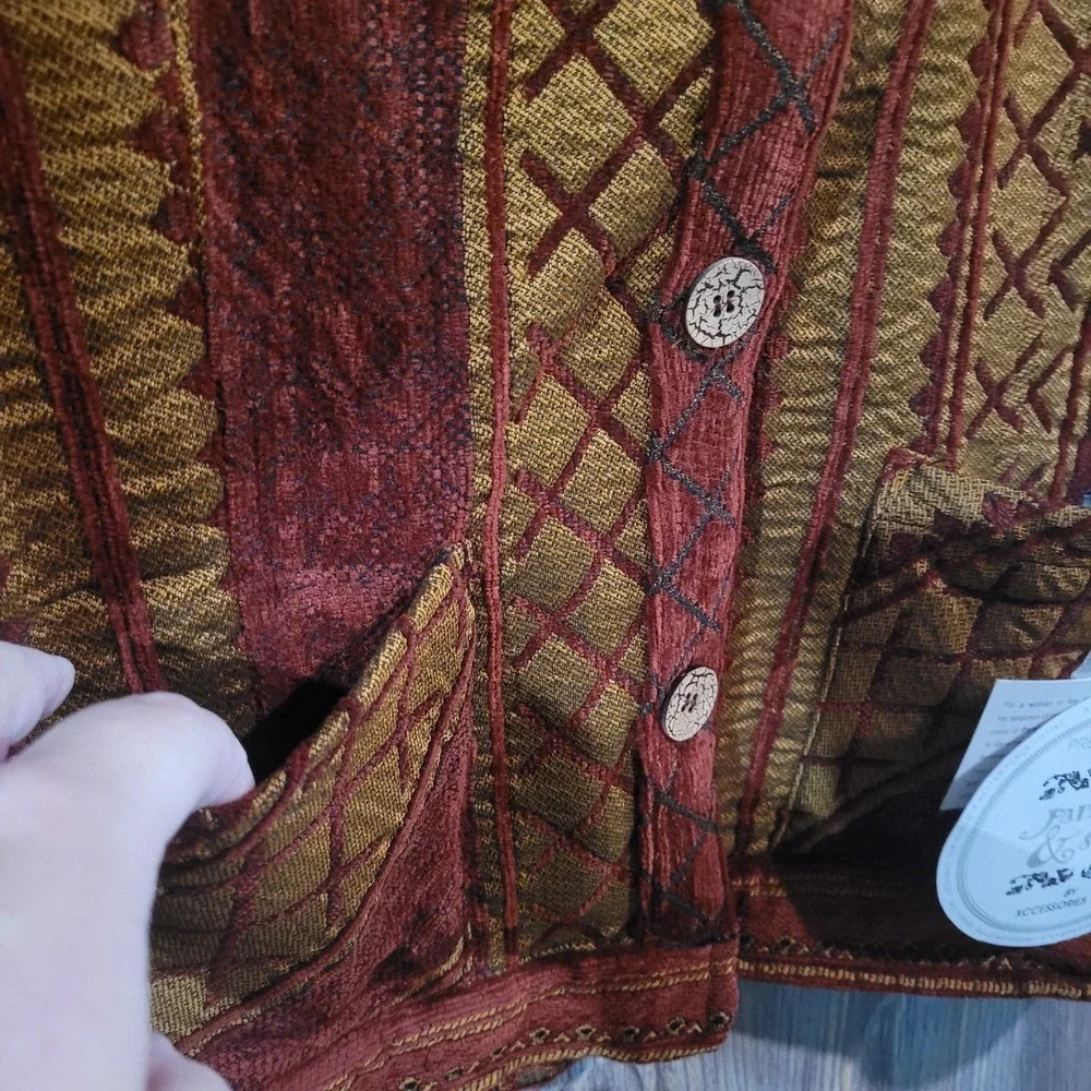 Parsley & Sage Reversible Jacket 3X Red Heavyweight Tapestry Art to Wear Unique